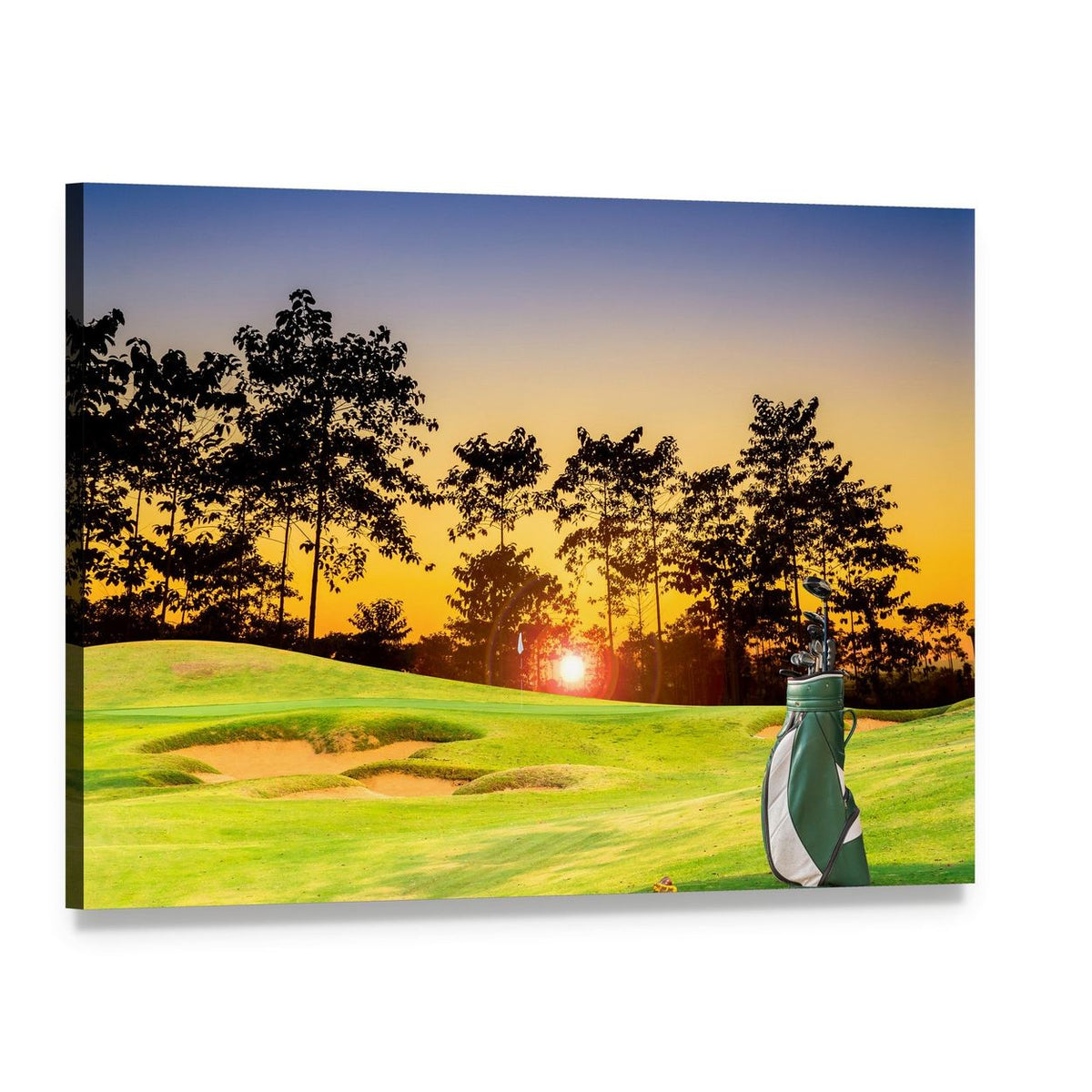 Golf Course Sunset Canvas Wall Art, single panel gallery wrapped canvas, angled product view