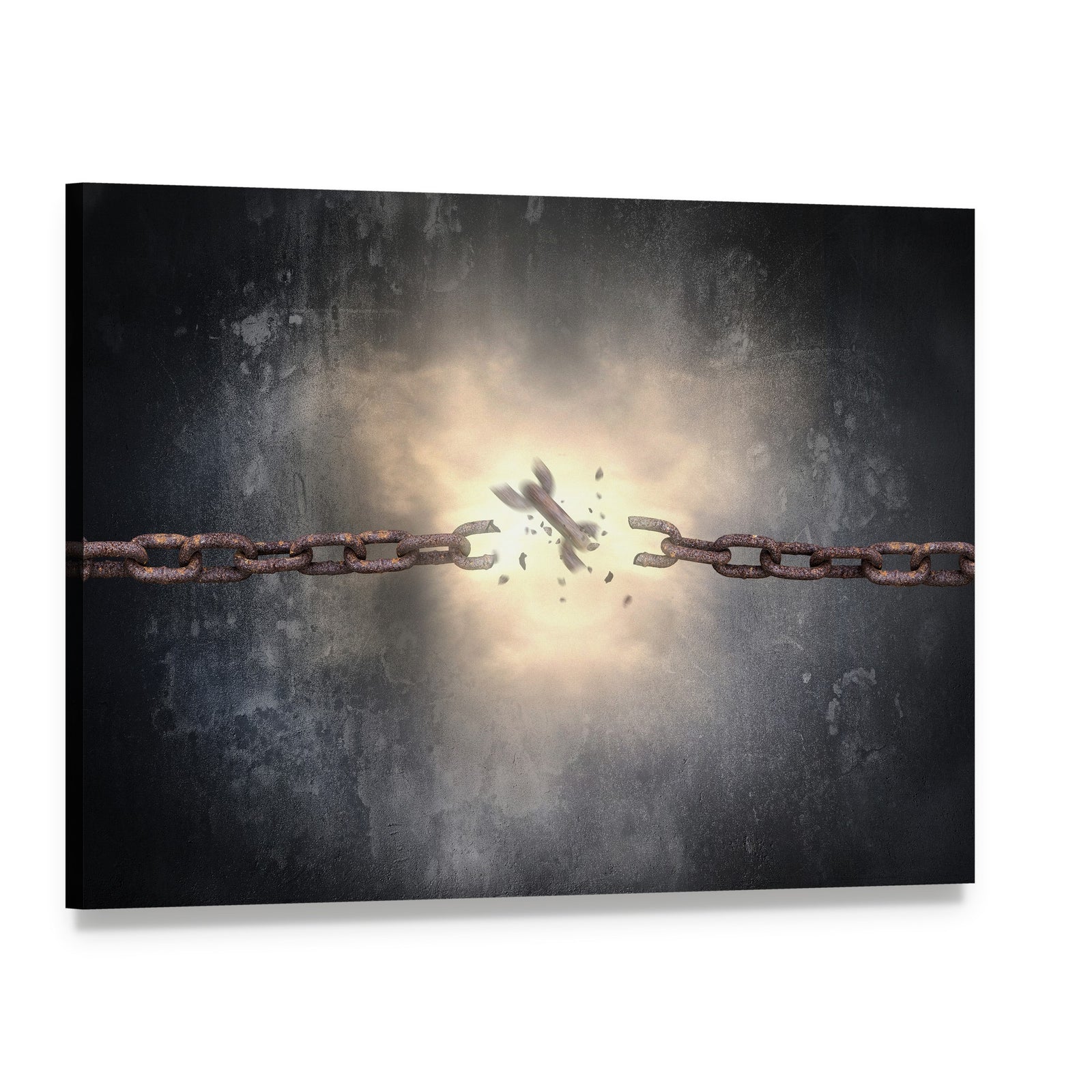 Breaking Rusted Chains Canvas Wall Art, single panel gallery wrapped canvas, angled product view