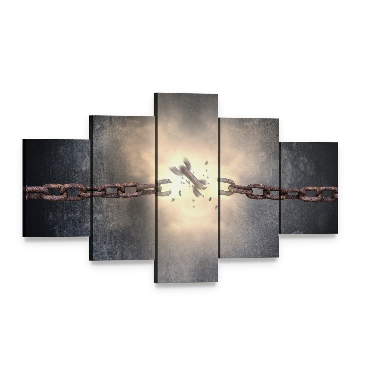 Breaking Rusted Chains Canvas Wall Art, 5 panel 5 Star layout gallery wrapped canvas set, angled product view