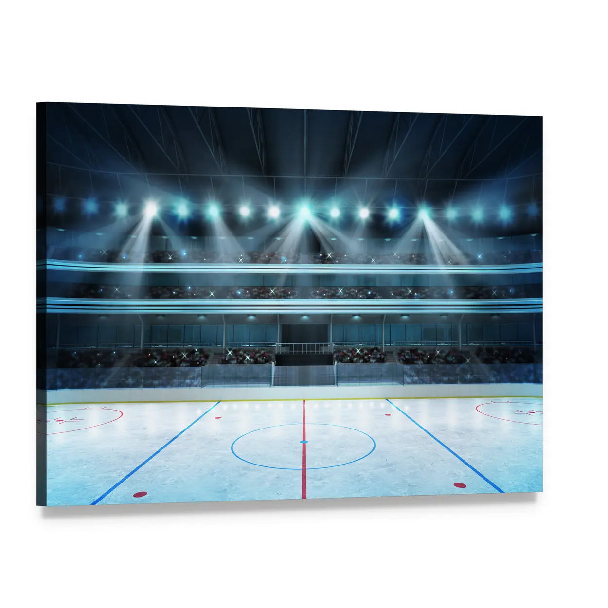 Ice Hockey Rink Under Spotlights Canvas Wall Art, single panel gallery wrapped canvas, angled product view