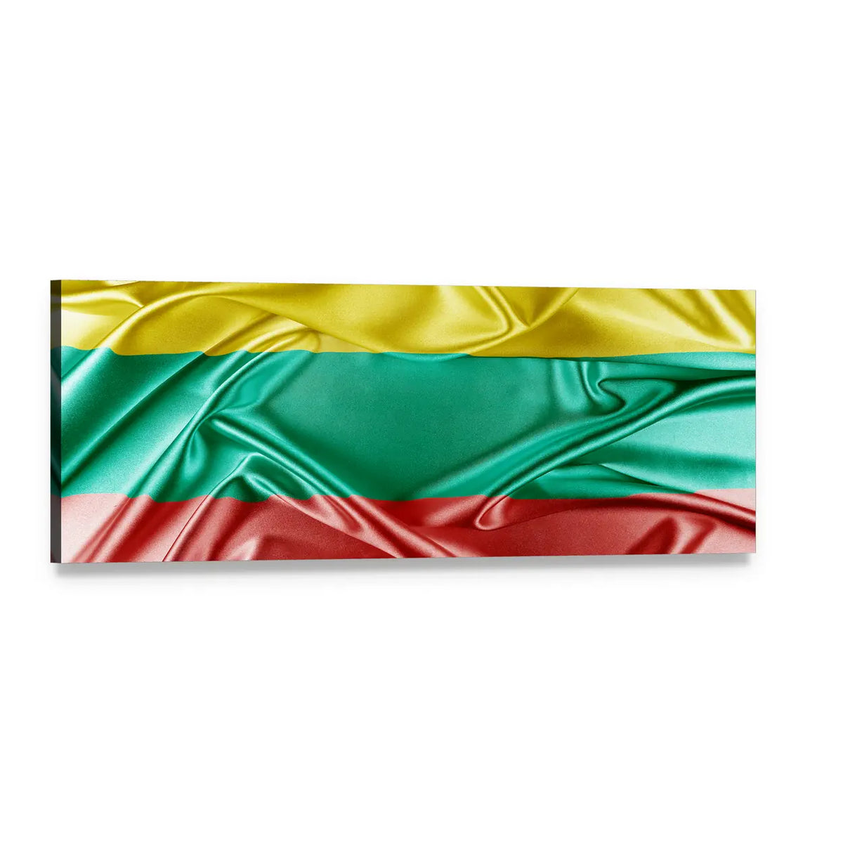 Waving Lithuanian Flag Panoramic Canvas Wall Art, single panel gallery wrapped canvas, angled product view
