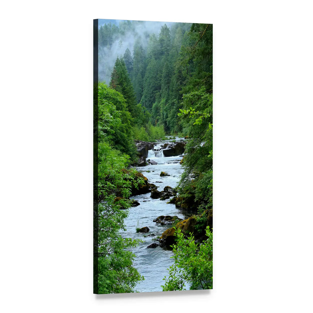 Oregon Waterfall and Forest Landscape Vertical Canvas Wall Art, 1 panel 1 Vertical layout gallery wrapped canvas set, angled product view