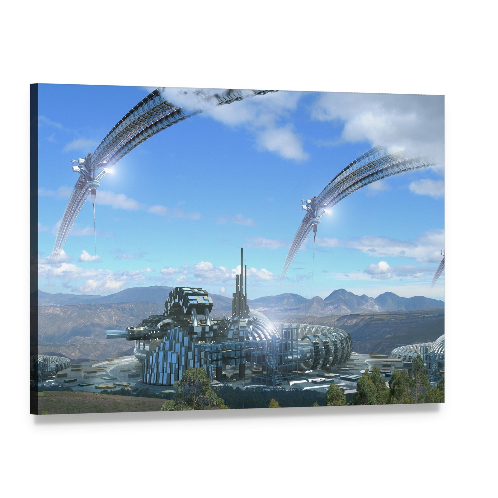 Space Elevators and Wheels Canvas Wall Art, single panel gallery wrapped canvas, angled product view