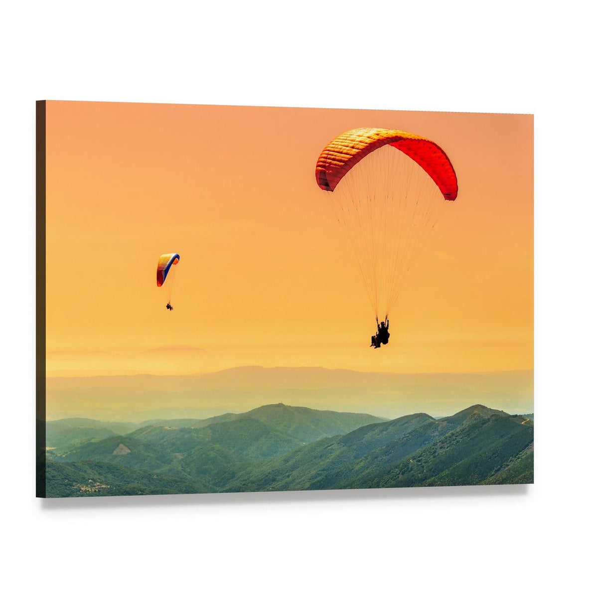 Duo Paragliding Flight Canvas Wall Art, single panel gallery wrapped canvas, angled product view