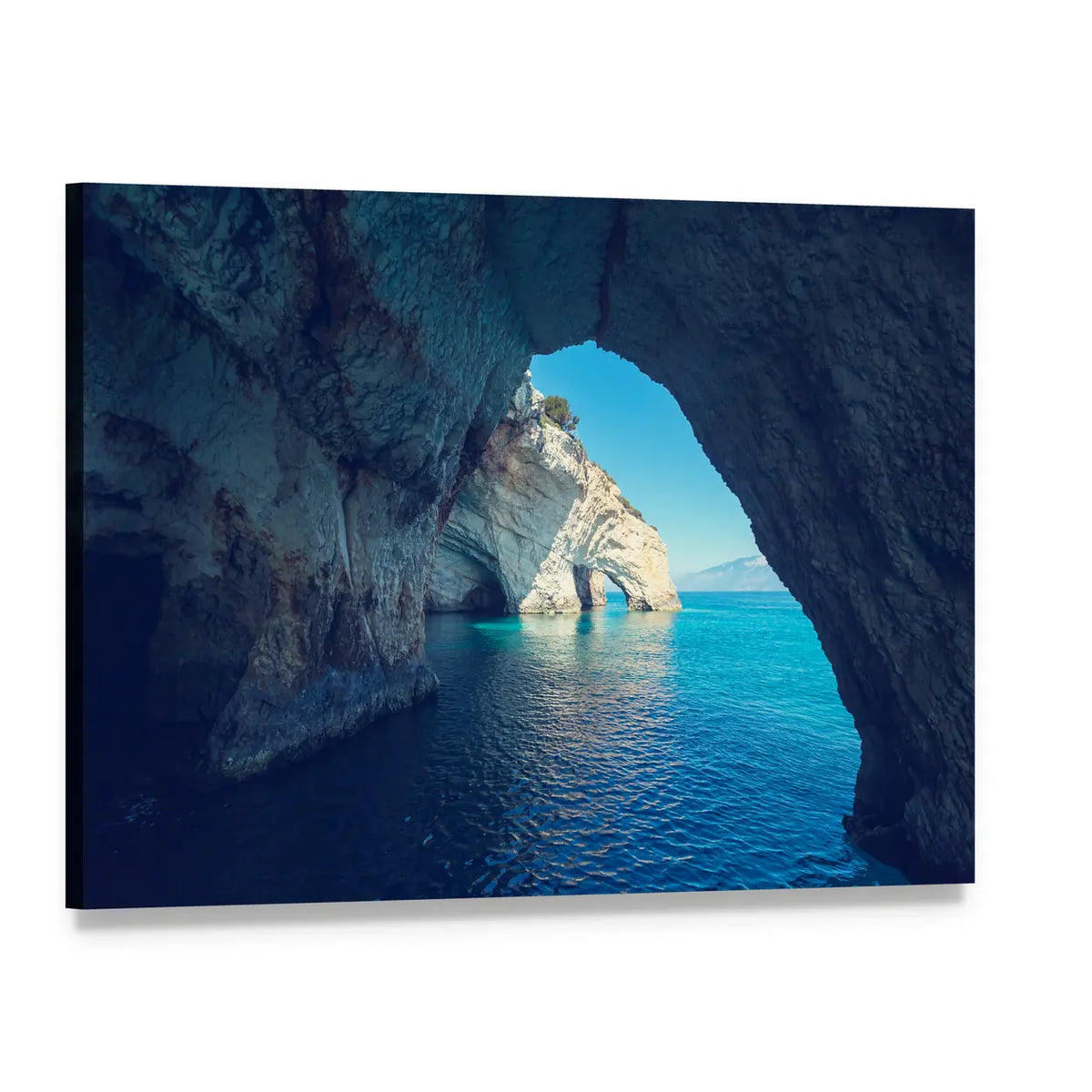 Zakynthos Sea Cave with Turquoise Water Canvas Wall Art, single panel gallery wrapped canvas, angled product view