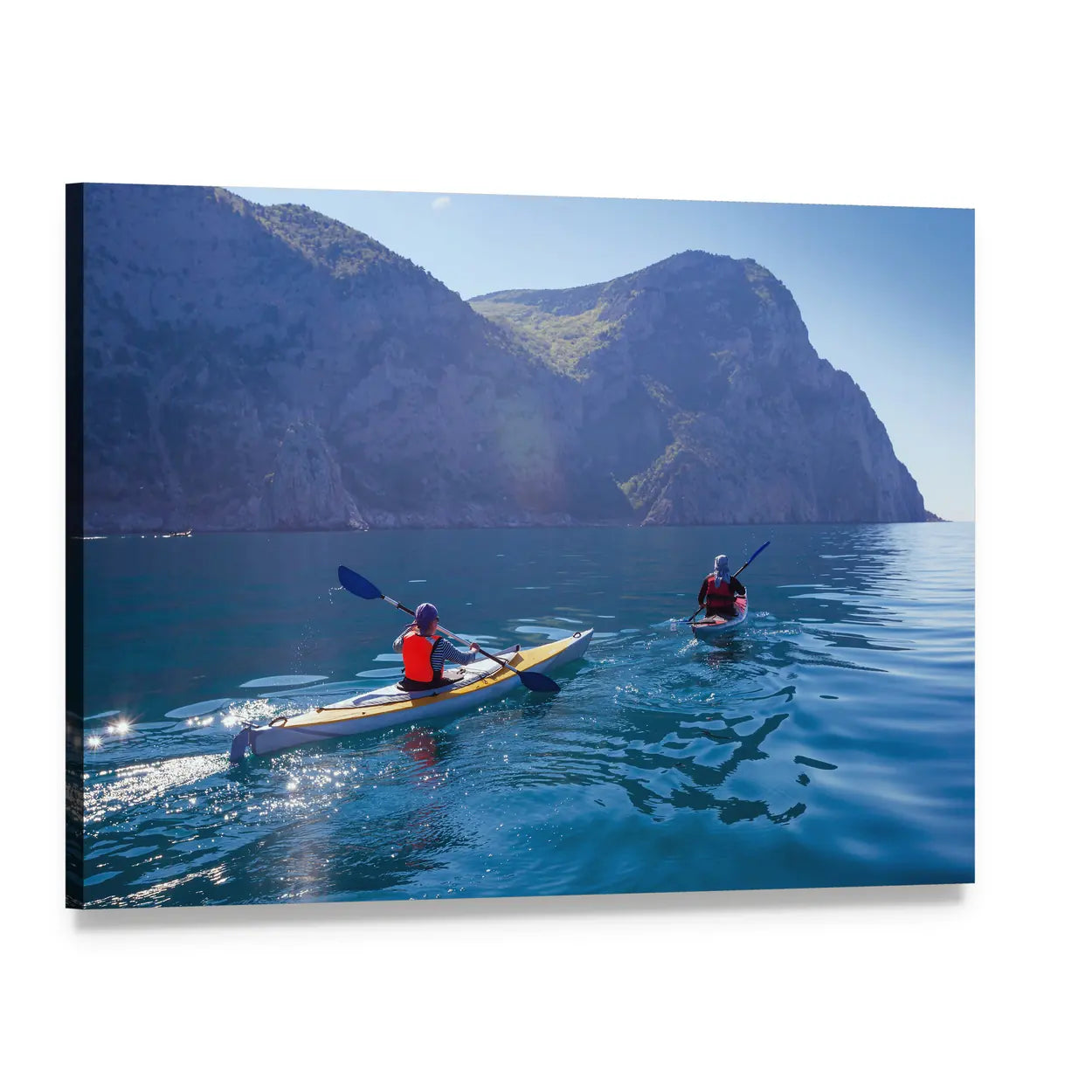 Kayaker in Orange Vest by Coastal Cliffs Canvas Wall Art, single panel gallery wrapped canvas, angled product view