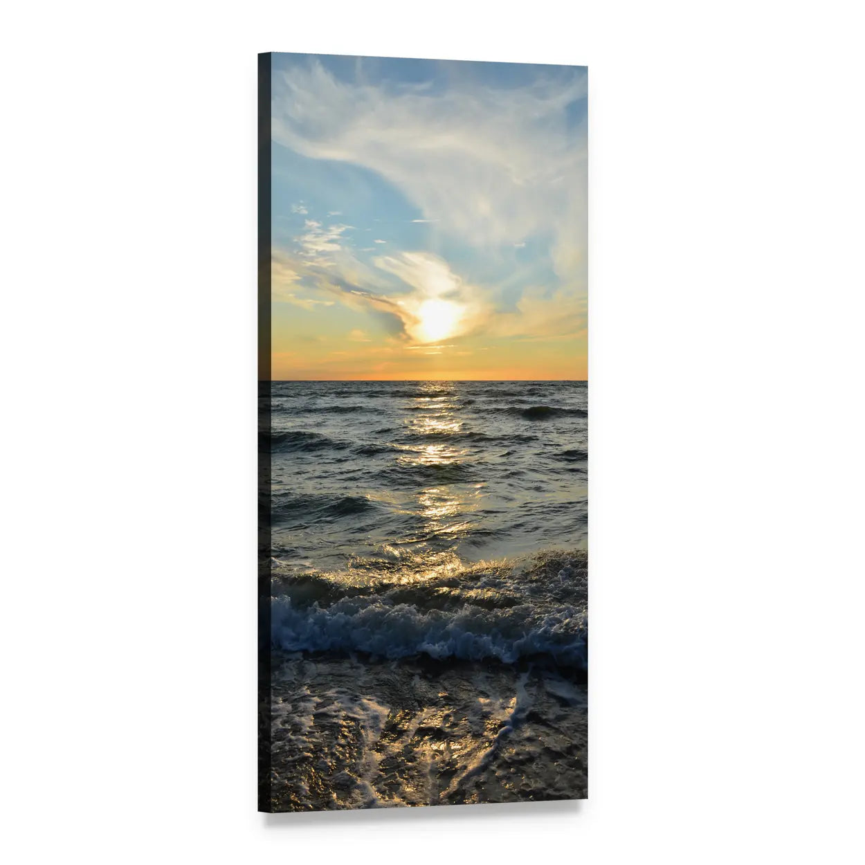 Baltic Sea Beach Sunset Vertical Canvas Wall Art, 1 panel 1 Vertical layout gallery wrapped canvas set, angled product view