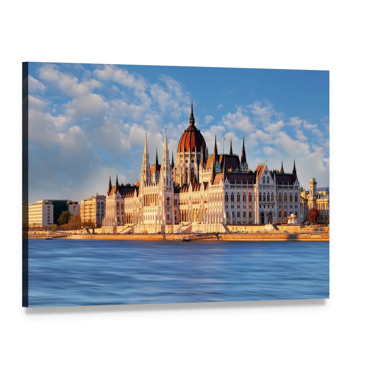 Hungarian Parliament Building, Budapest Canvas Wall Art, single panel gallery wrapped canvas, angled product view