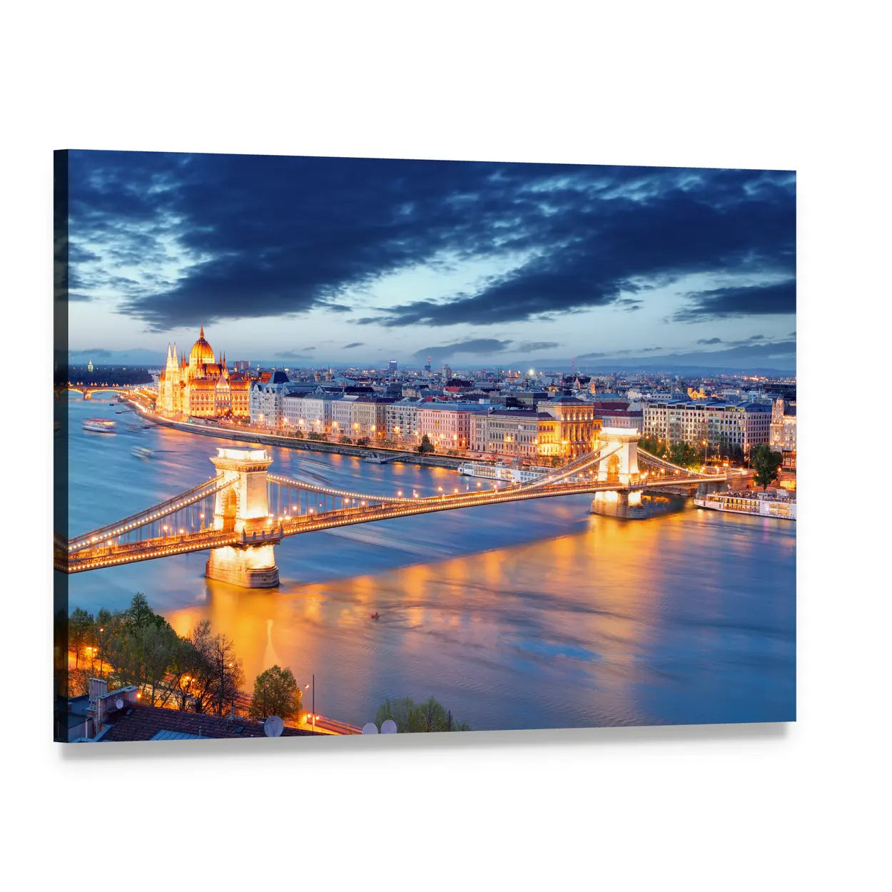 Chain Bridge and Parliament, Budapest Canvas Wall Art, single panel gallery wrapped canvas, angled product view