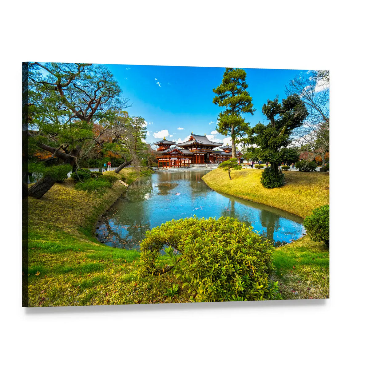 Japanese Temple Garden with Pond Canvas Wall Art, single panel gallery wrapped canvas, angled product view