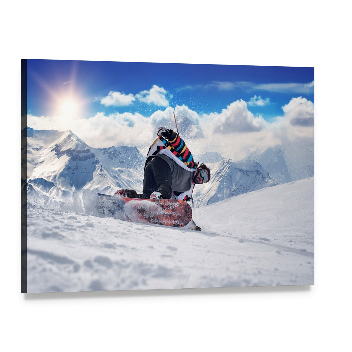 Extreme Snowboarding Man Canvas Wall Art, single panel gallery wrapped canvas, angled product view