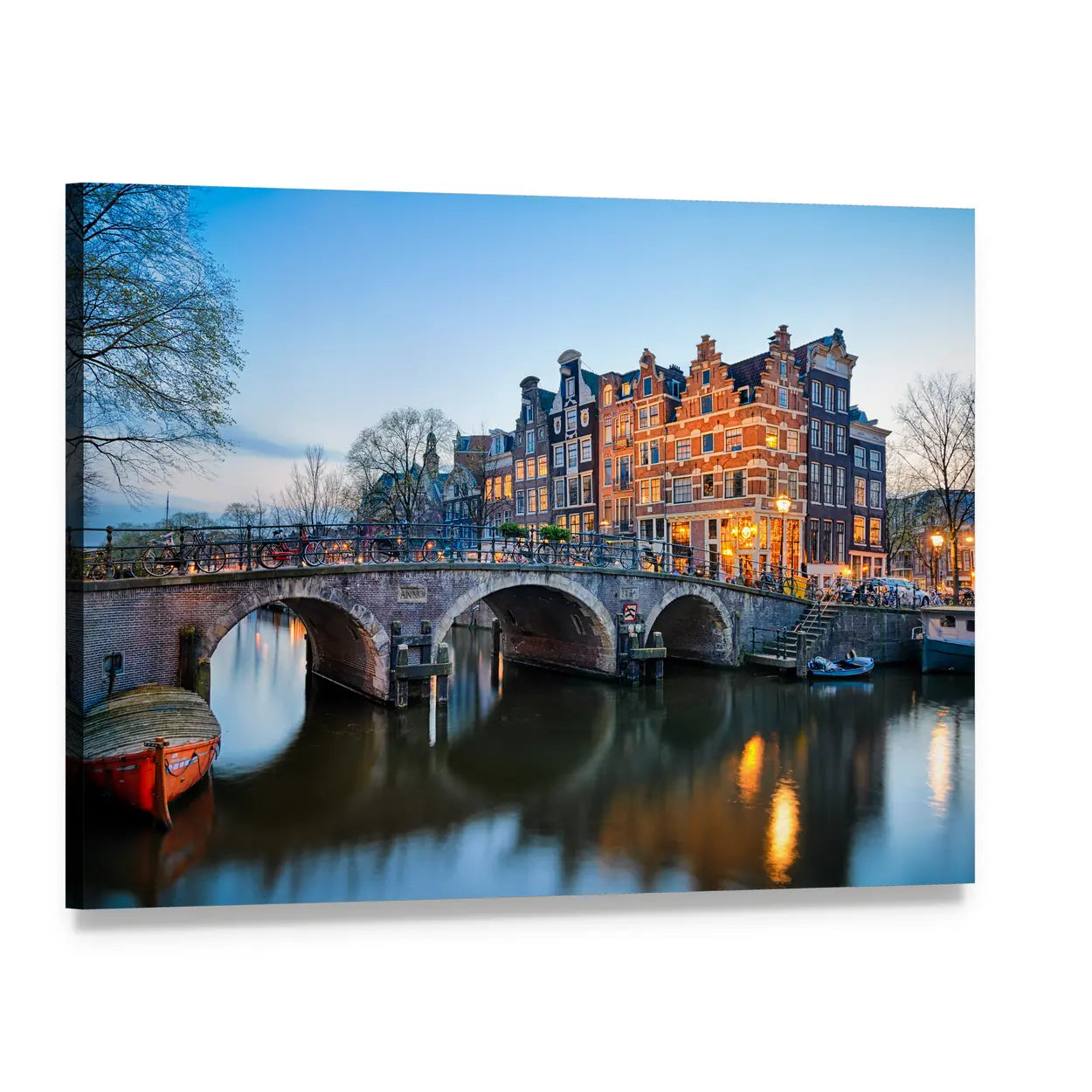 Sunset Over Brouwersgracht, Amsterdam Canvas Wall Art, single panel gallery wrapped canvas, angled product view