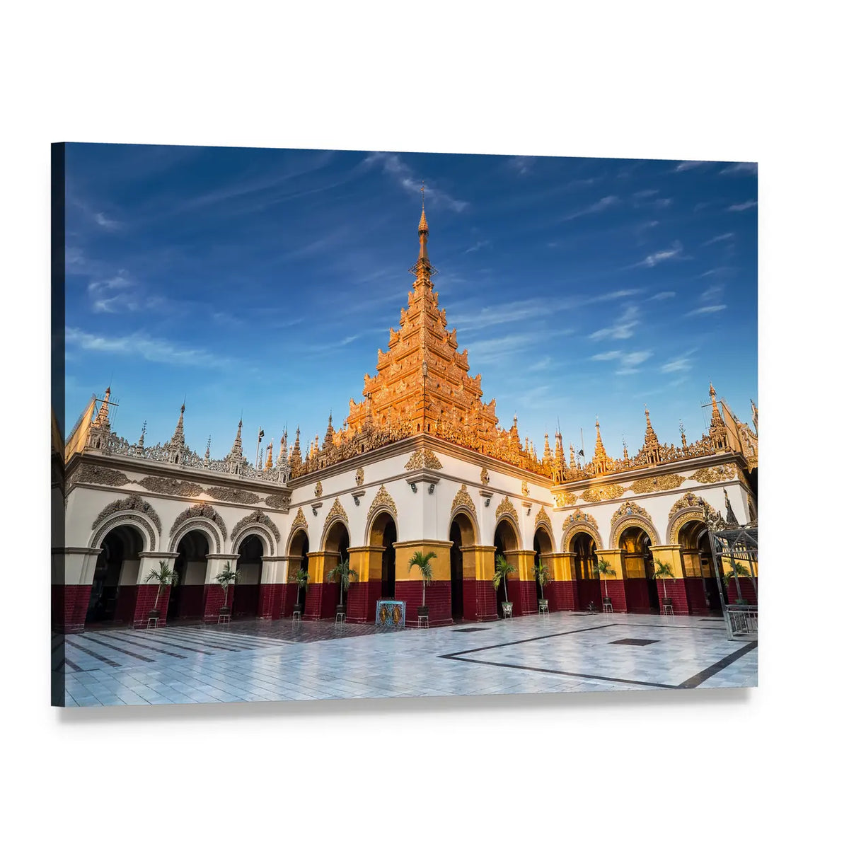Mahamuni Buddha Temple at Golden Hour Canvas Wall Art, single panel gallery wrapped canvas, angled product view
