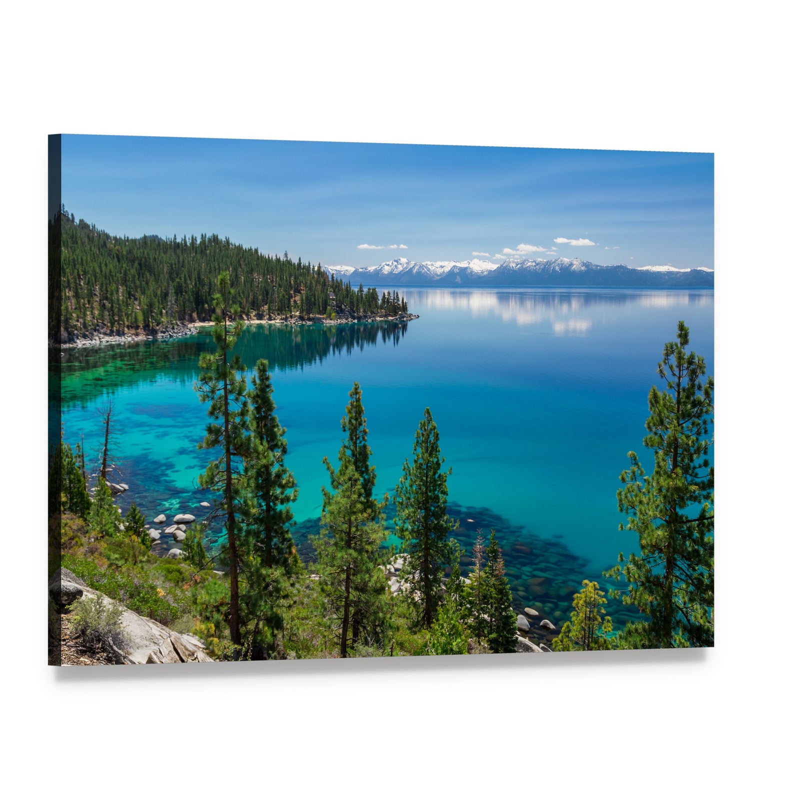 Lake Tahoe & Sierra Nevada Mountains Canvas Wall Art, single panel gallery wrapped canvas, angled product view