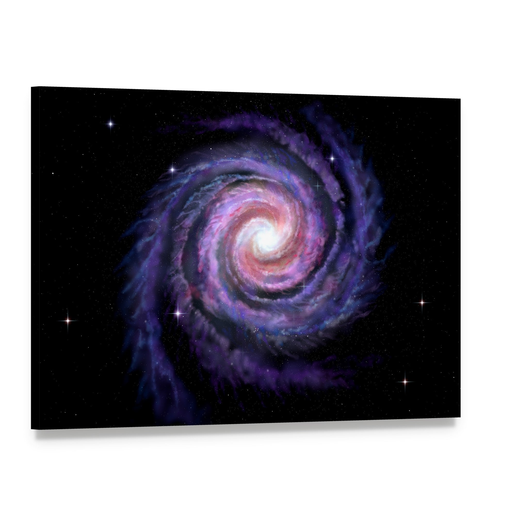 Spiral Galaxy Illustration Canvas Wall Art, single panel gallery wrapped canvas, angled product view