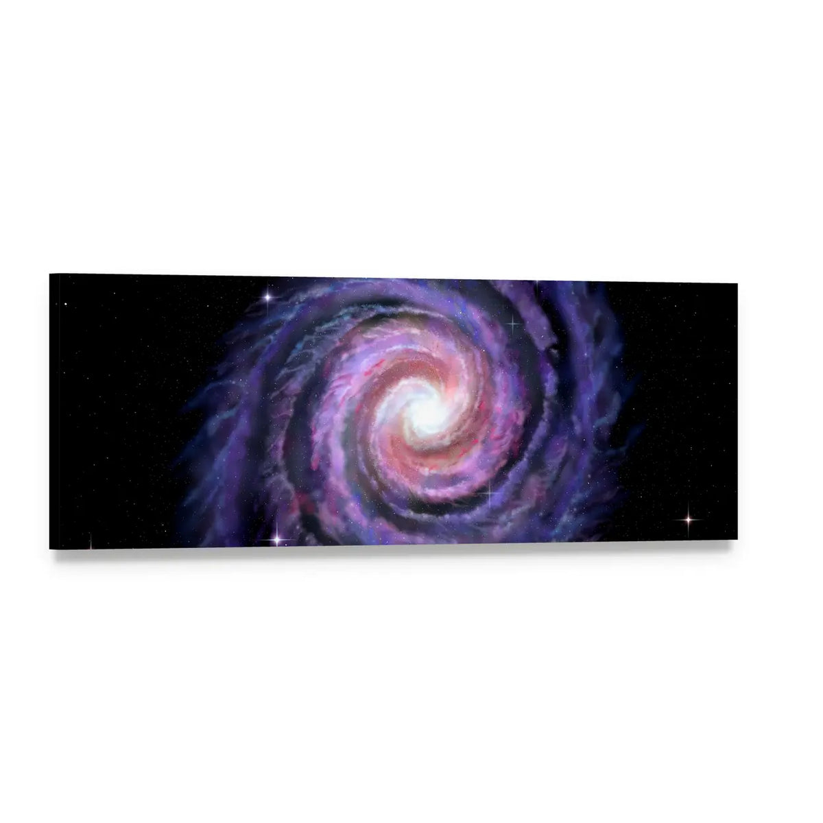 Spiral Galaxy with Bright Core Panoramic Canvas Wall Art, single panel gallery wrapped canvas, angled product view