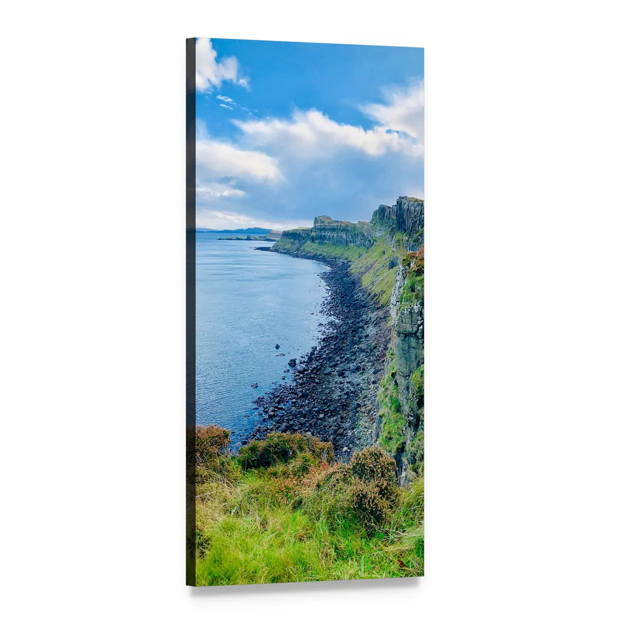 Scotland Coastline with Grassy Cliffs Vertical Canvas Wall Art, 1 panel 1 Vertical layout gallery wrapped canvas set, angled product view