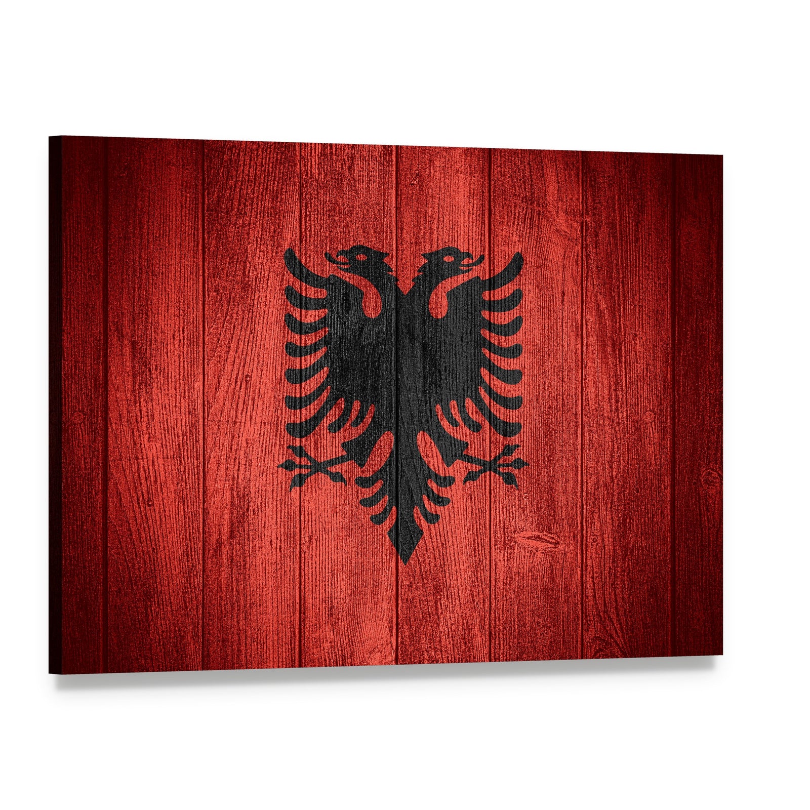 Albanian Flag on Wooden Planks Canvas Wall Art, single panel gallery wrapped canvas, angled product view