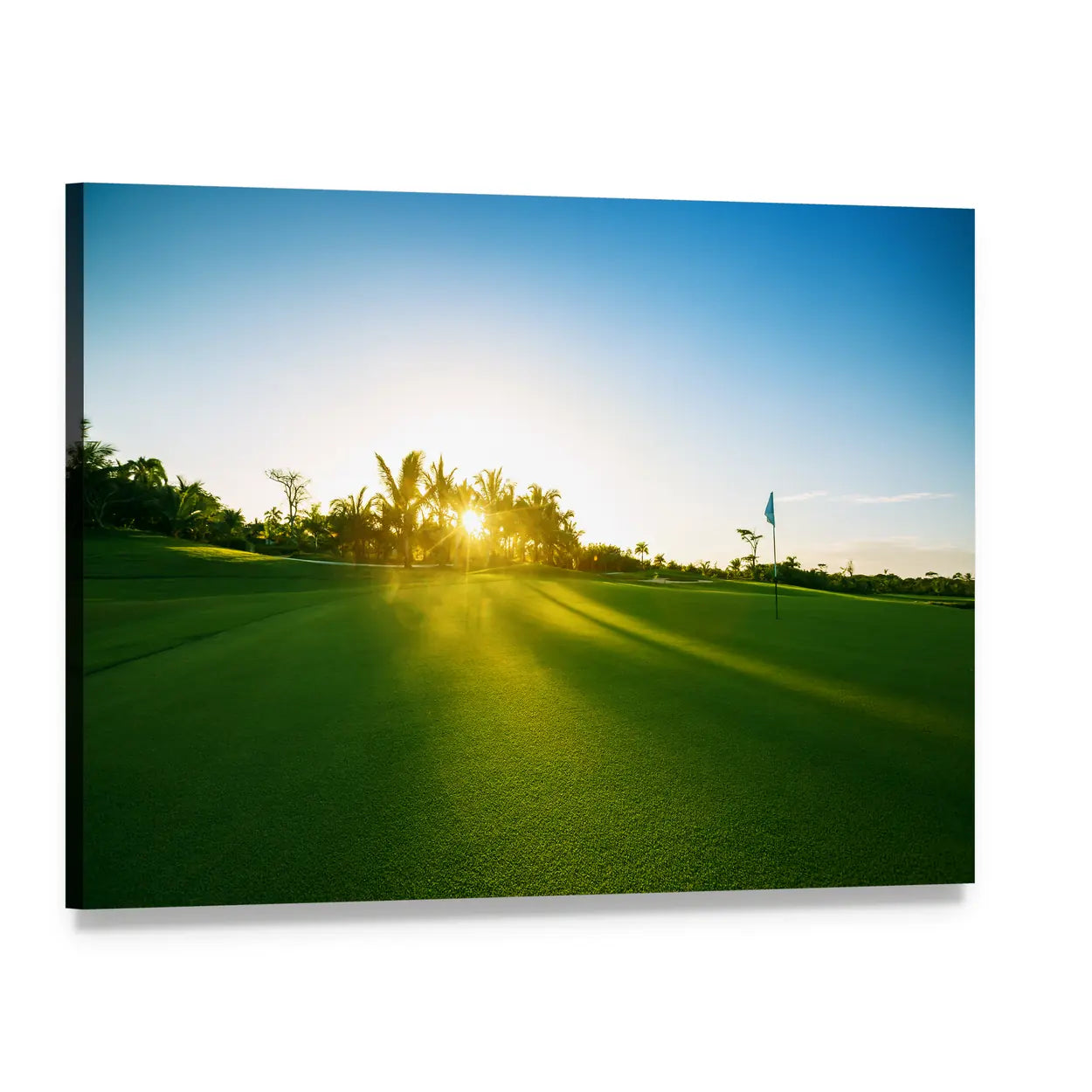 Countryside Golf Course at Sunrise Canvas Wall Art, single panel gallery wrapped canvas, angled product view