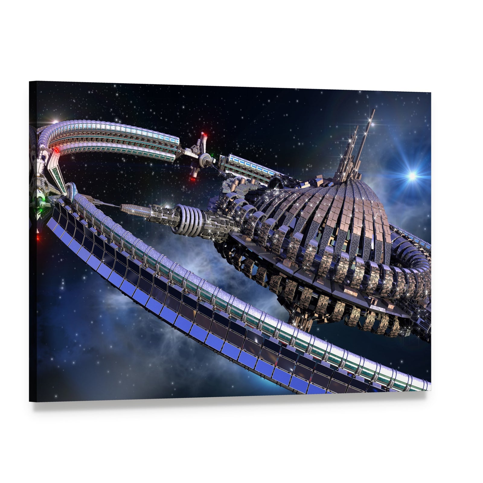 Spherical Spaceship with Gravitation Wheel Canvas Wall Art, single panel gallery wrapped canvas, angled product view