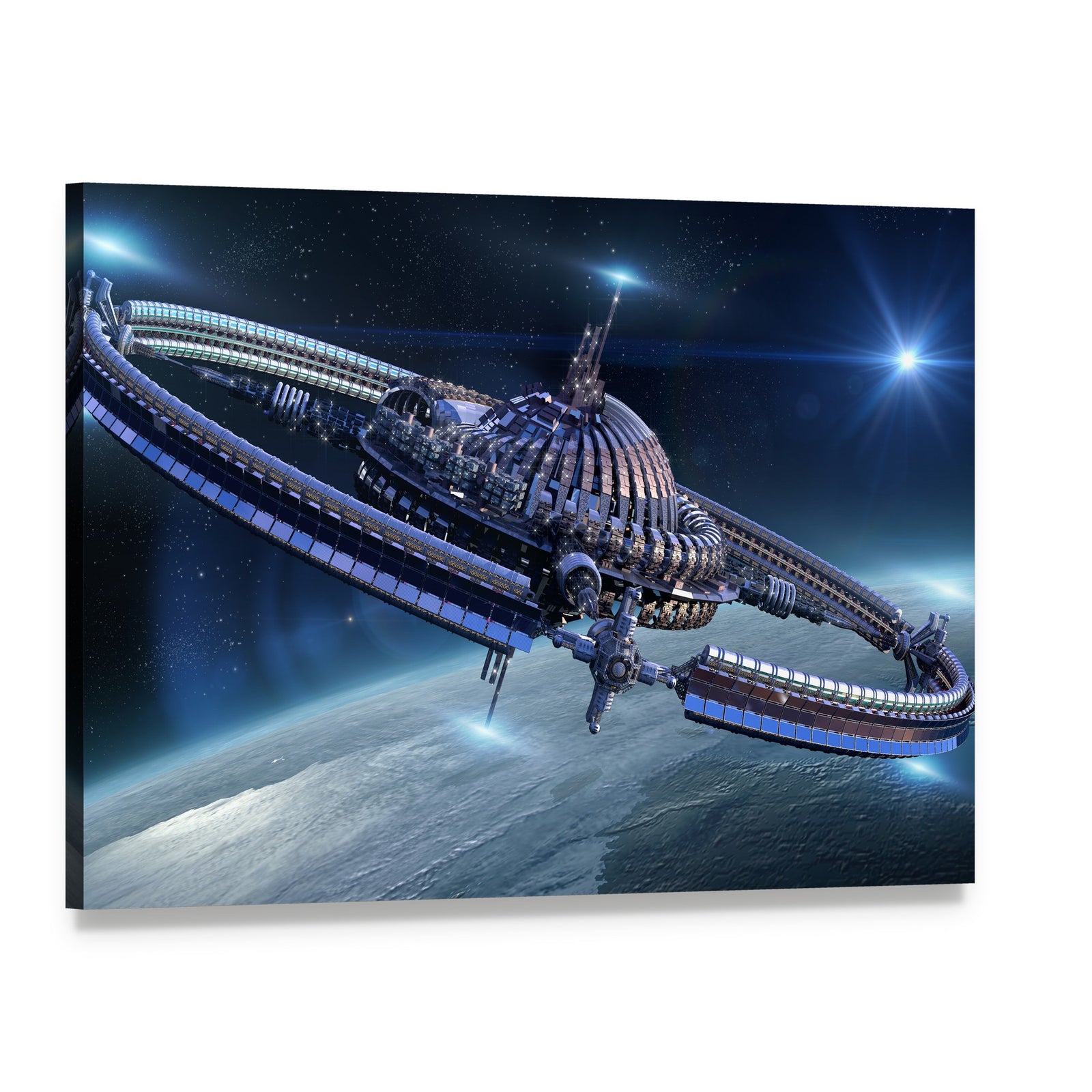 Spaceship with Dome Core and Gravitation Wheel Canvas Wall Art, single panel gallery wrapped canvas, angled product view