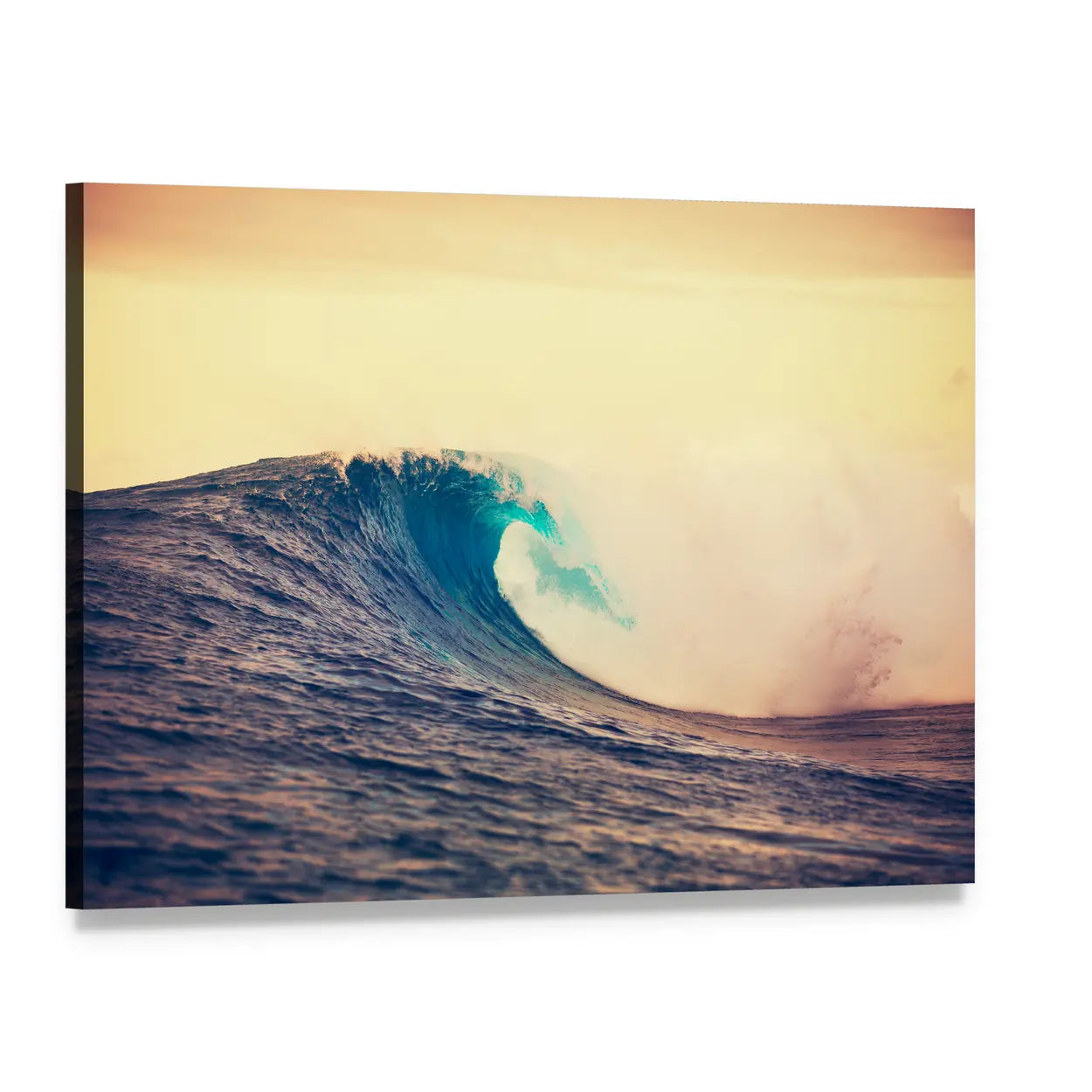 Cresting Ocean Wave with White Foam Canvas Wall Art, single panel gallery wrapped canvas, angled product view