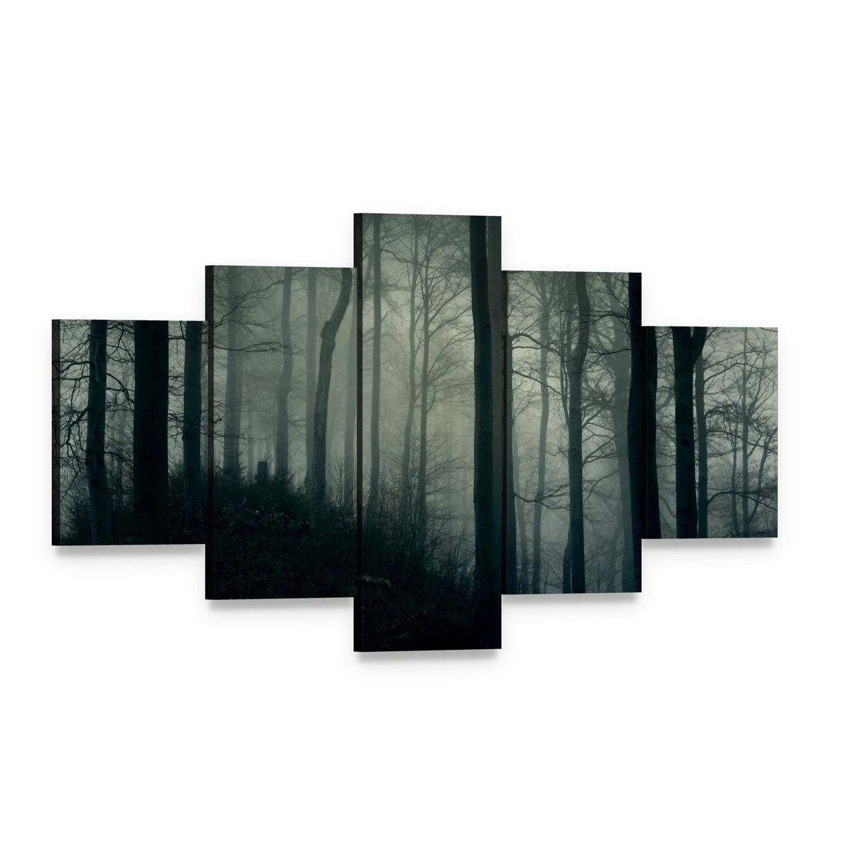 Foggy Jungle Horror Canvas Wall Art, 5 panel 5 Star layout gallery wrapped canvas set, angled product view