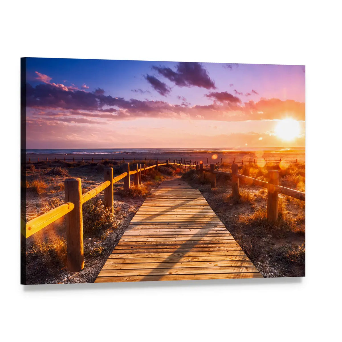 Sunset Boardwalk Near Almeria Canvas Wall Art, single panel gallery wrapped canvas, angled product view