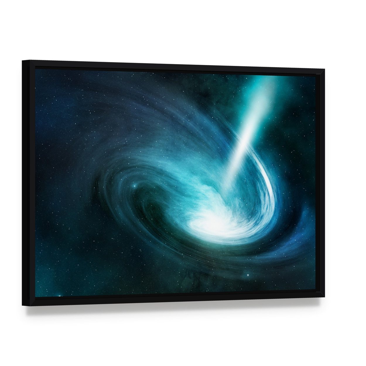 Spiral Nebula and Light Ray Canvas Wall Art, framed canvas in a black floater frame, angled product view