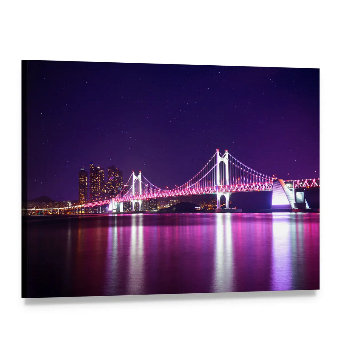 Gwangan Bridge at Night Canvas Wall Art, single panel gallery wrapped canvas, angled product view