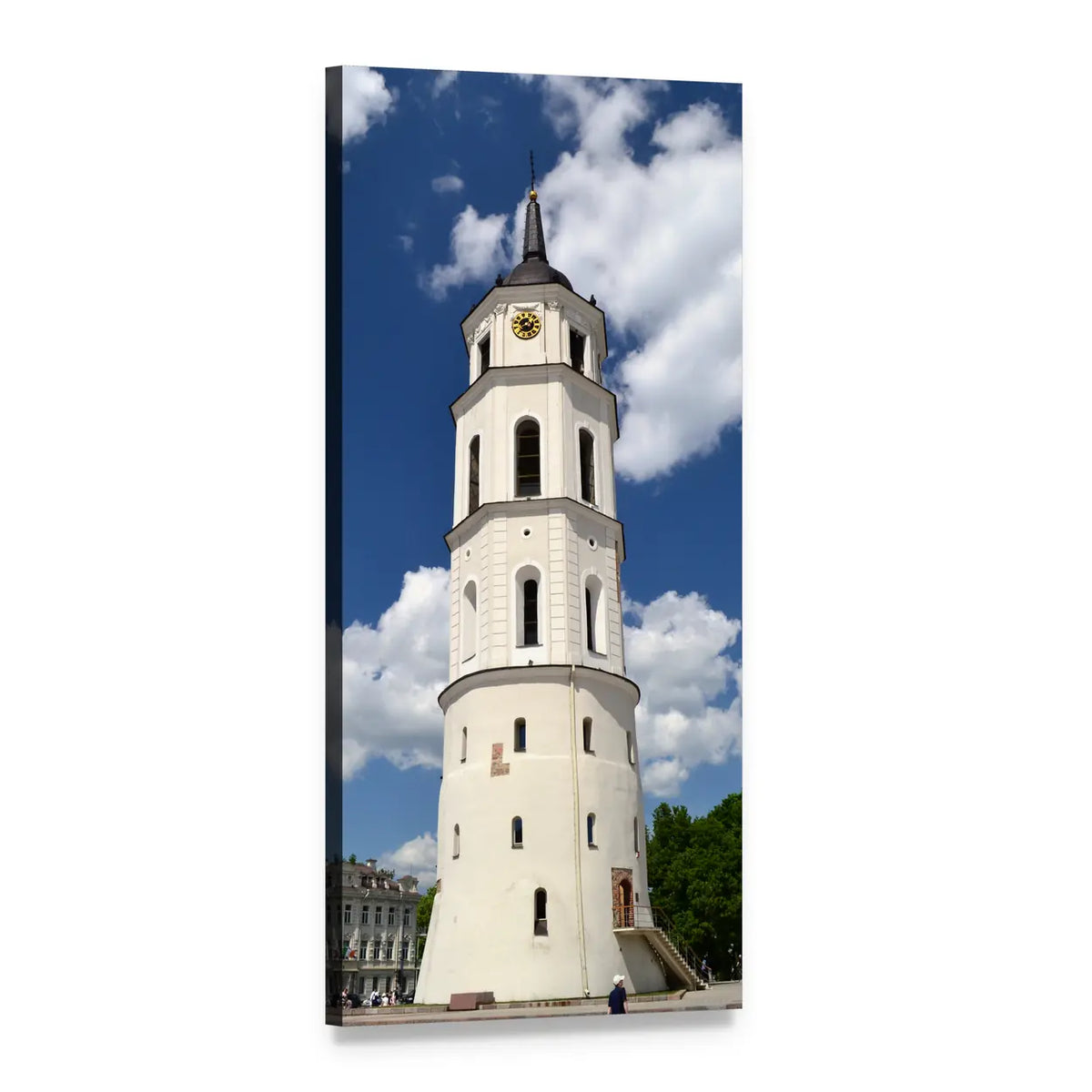 Vilnius Cathedral Bell Tower Vertical Canvas Wall Art, 1 panel 1 Vertical layout gallery wrapped canvas set, angled product view