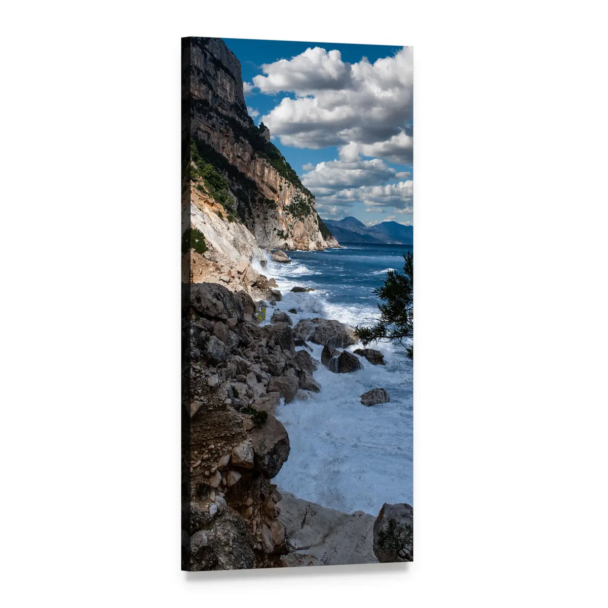 Crashing Ocean Waves on Rocky Coast Vertical Canvas Wall Art, 1 panel 1 Vertical layout gallery wrapped canvas set, angled product view