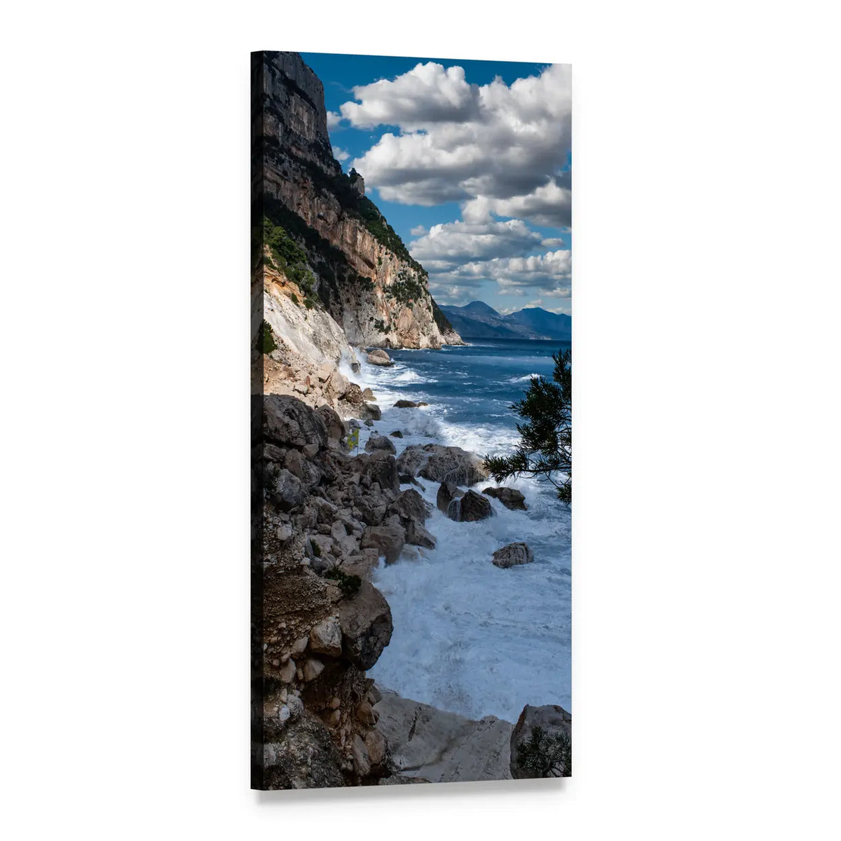 Crashing Waves on Coastal Cliffs Vertical Canvas Wall Art, 1 panel 1 Vertical layout gallery wrapped canvas set, angled product view