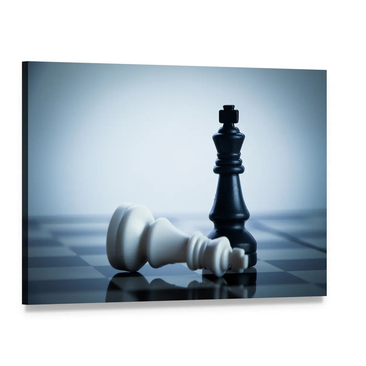 Black King Standing Over Fallen White King Canvas Wall Art, single panel gallery wrapped canvas, angled product view