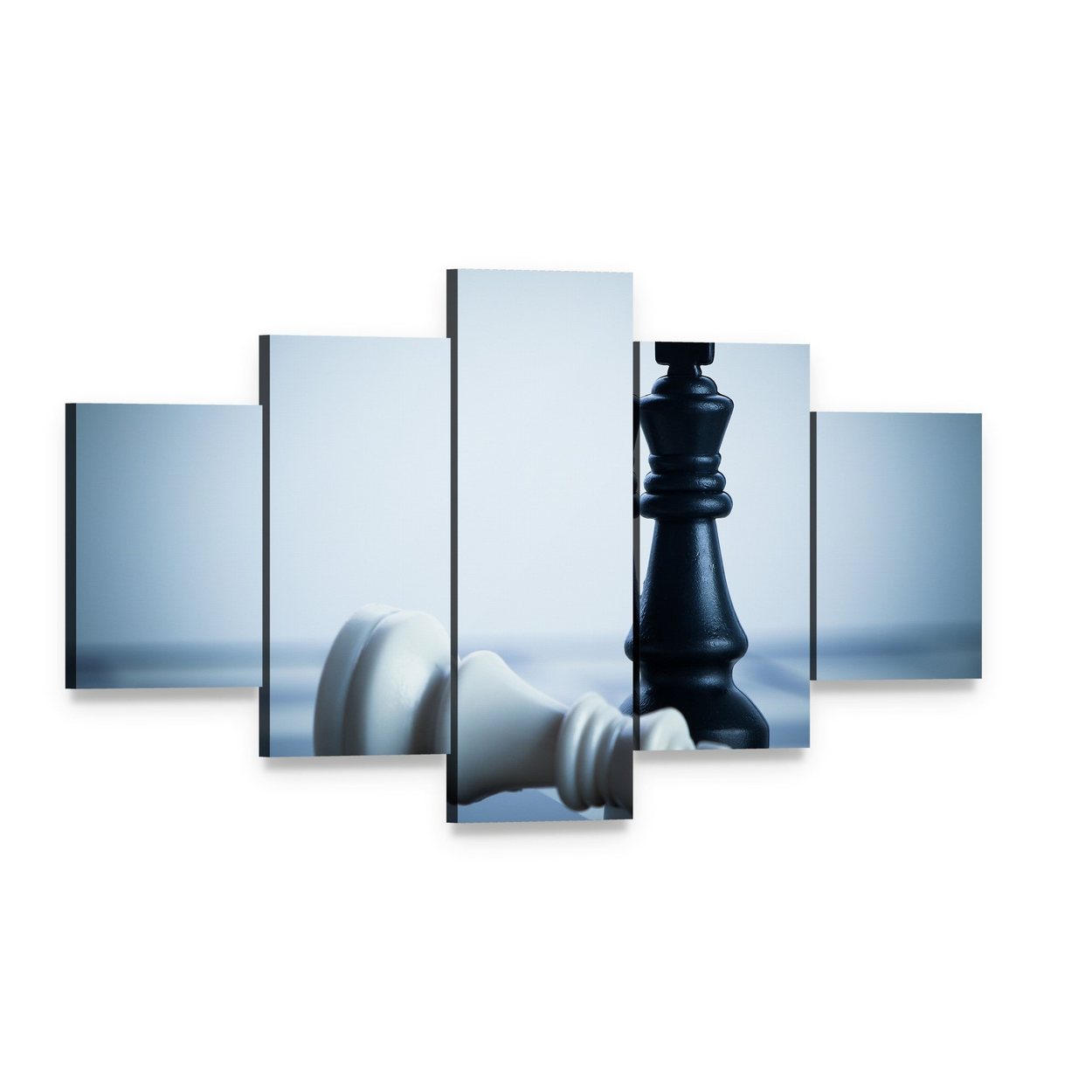 Black & White Chess Canvas Wall Art, 5 panel 5 Star layout gallery wrapped canvas set, angled product view