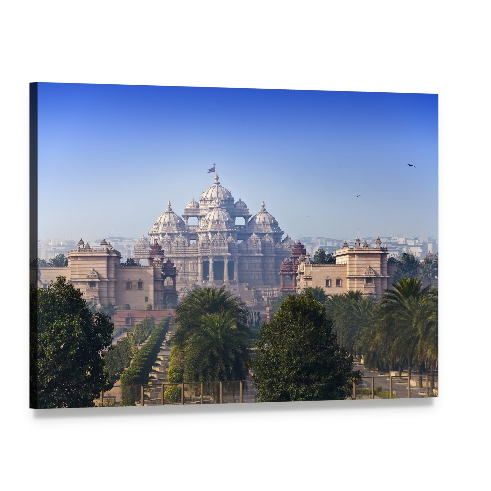Grand Akshardham Temple in Daytime Canvas Wall Art, single panel gallery wrapped canvas, angled product view