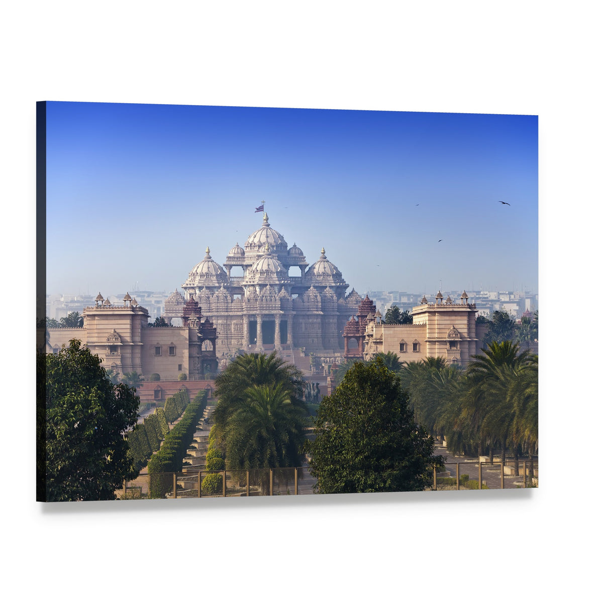 Grand Akshardham Temple in Daytime Canvas Wall Art, single panel gallery wrapped canvas, angled product view