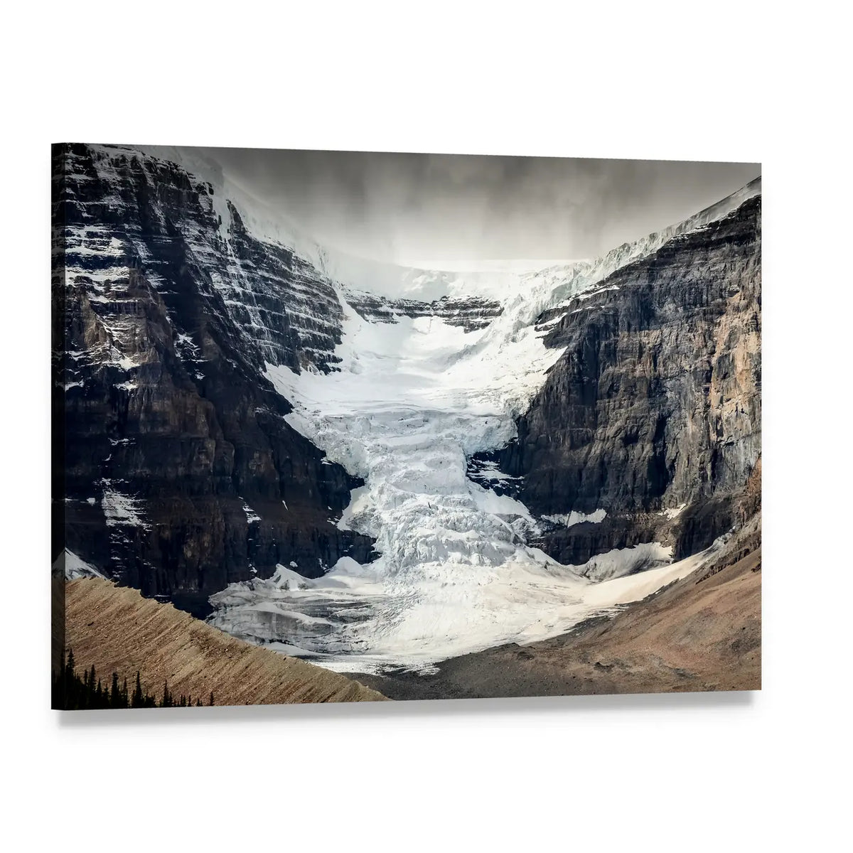 Columbia Icefield Glacier with Crevasses Canvas Wall Art, single panel gallery wrapped canvas, angled product view