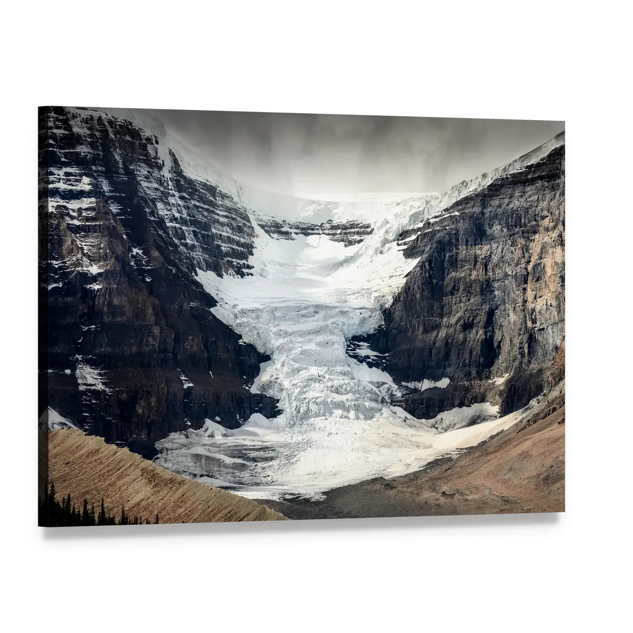 Columbia Icefield Glacier with Crevasses Canvas Wall Art, single panel gallery wrapped canvas, angled product view