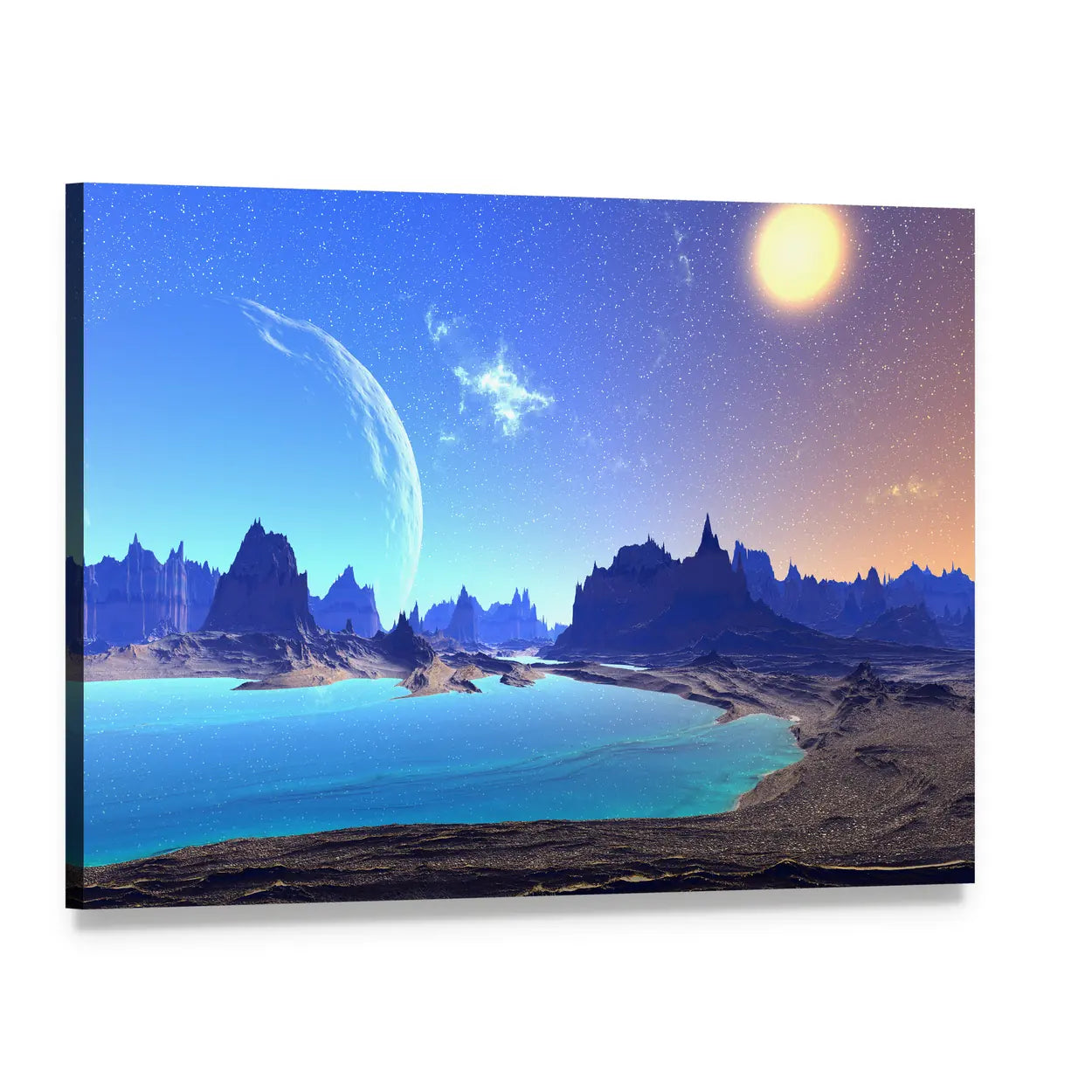 Alien Planet at Twilight Canvas Wall Art, single panel gallery wrapped canvas, angled product view