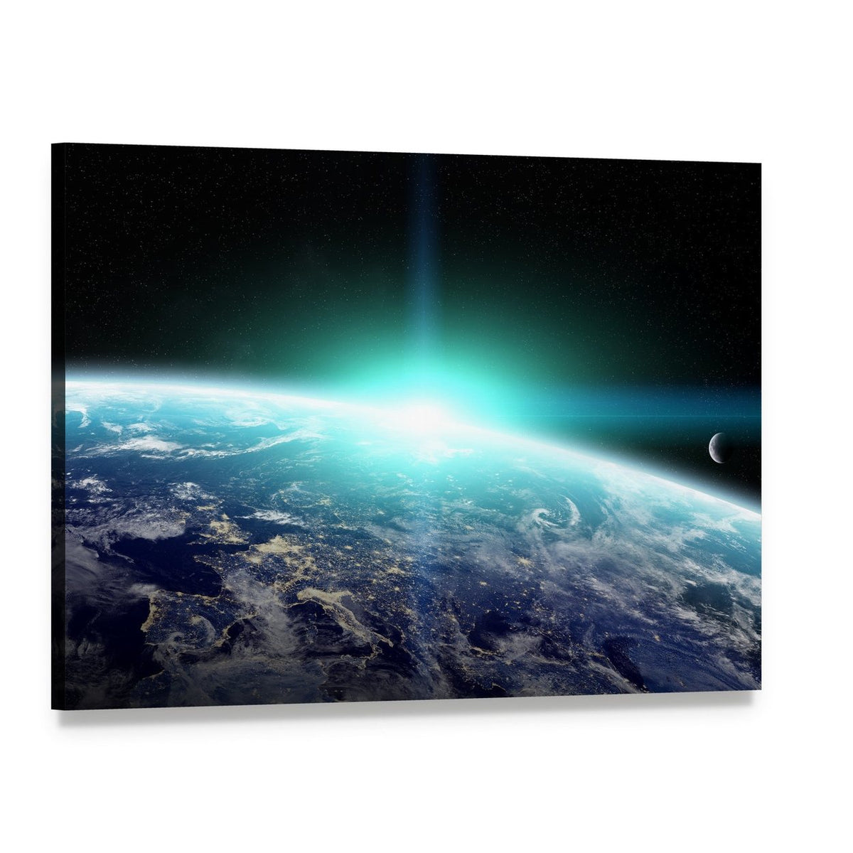 Bright Sun Over Planet Earth Canvas Wall Art, single panel gallery wrapped canvas, angled product view