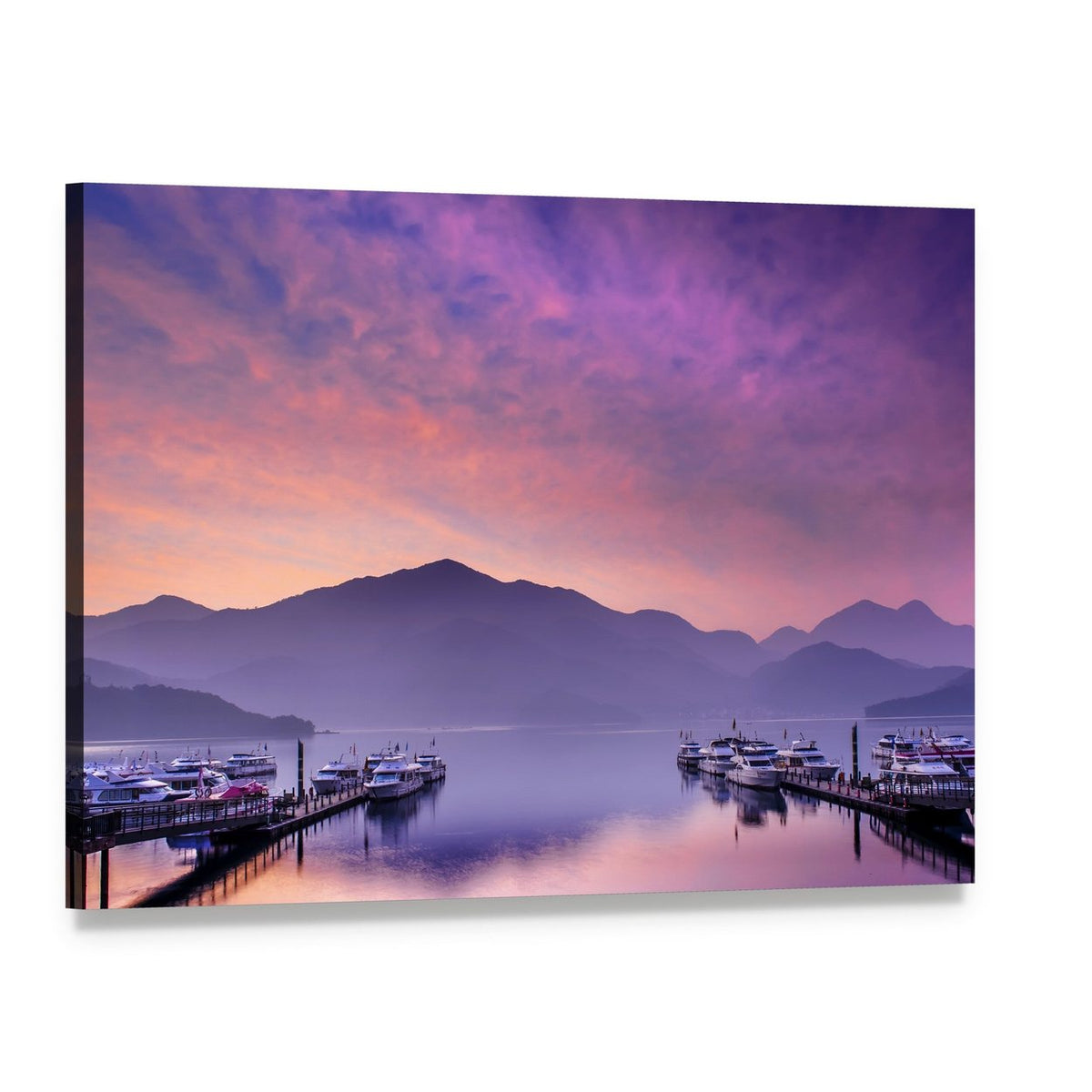 Lake Nantou Taiwan at Dawn Canvas Wall Art, single panel gallery wrapped canvas, angled product view