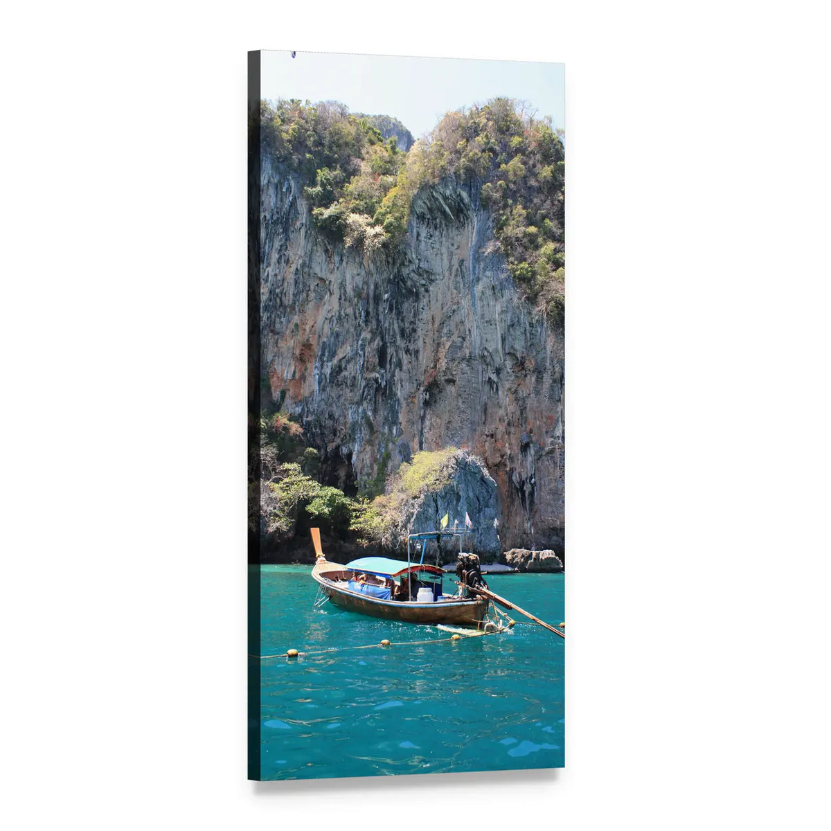 Long-tail Boat in Phuket Thailand Vertical Canvas Wall Art, 1 panel 1 Vertical layout gallery wrapped canvas set, angled product view