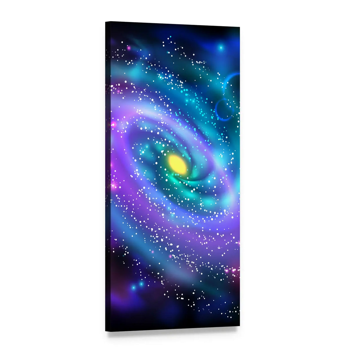 Luminous Spiral Galaxy Vertical Canvas Wall Art, 1 panel 1 Vertical layout gallery wrapped canvas set, angled product view