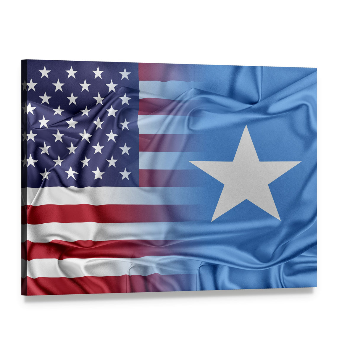 Silky Usa and Somalia Flags Canvas Wall Art, single panel gallery wrapped canvas, angled product view