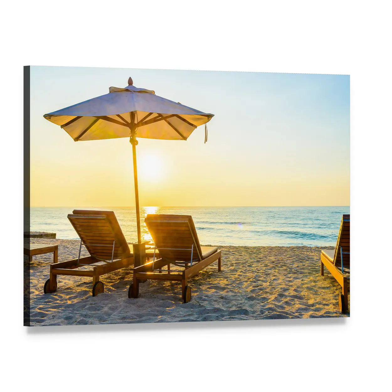 Beach Umbrella with Sun Flare Canvas Wall Art, single panel gallery wrapped canvas, angled product view