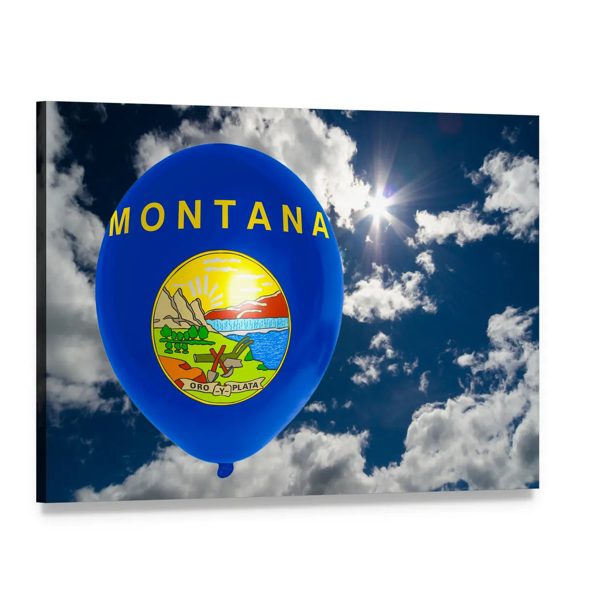 Montana State Flag Balloon Canvas Wall Art, single panel gallery wrapped canvas, angled product view