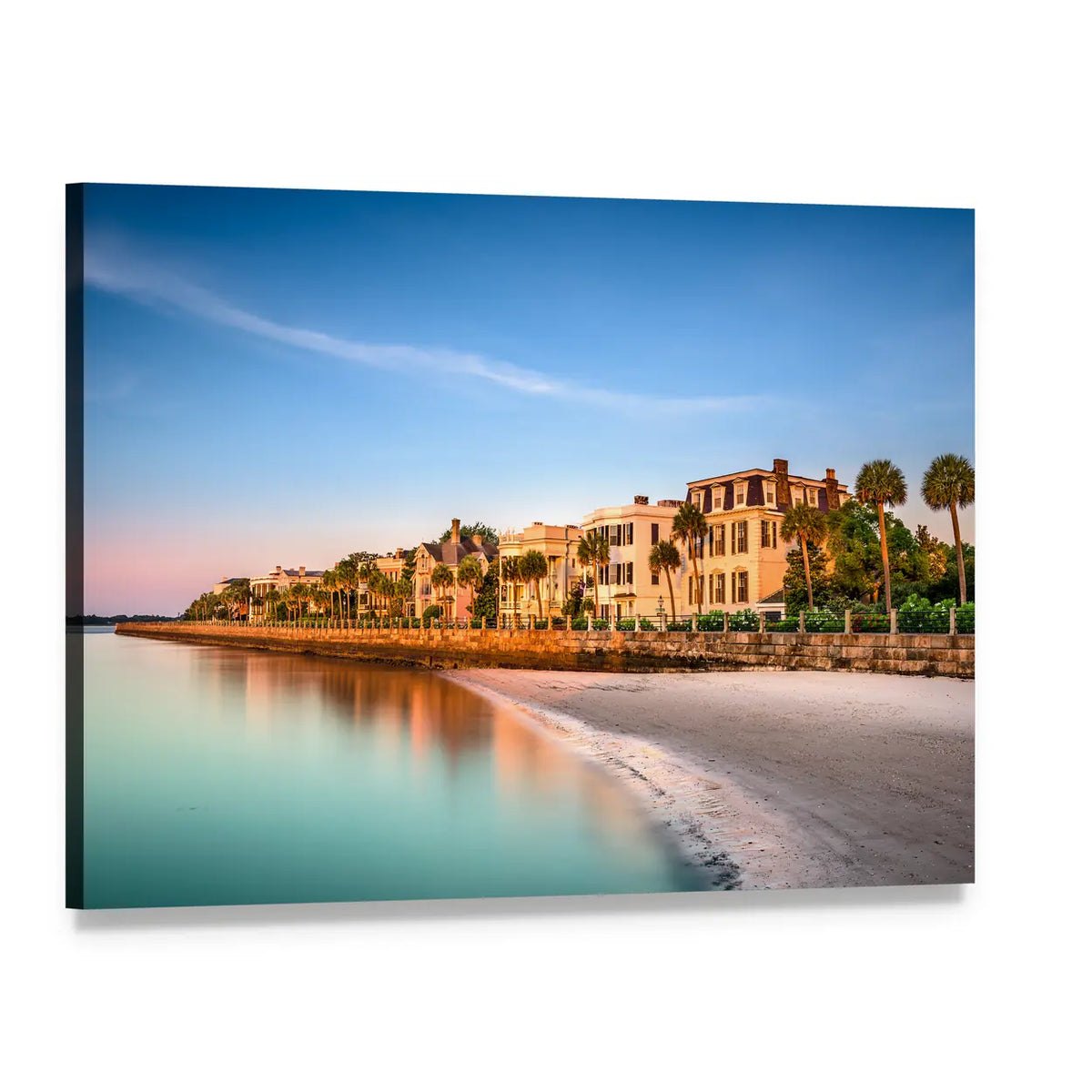 Historic Charleston Coastal Homes at Sunset Canvas Wall Art, single panel gallery wrapped canvas, angled product view