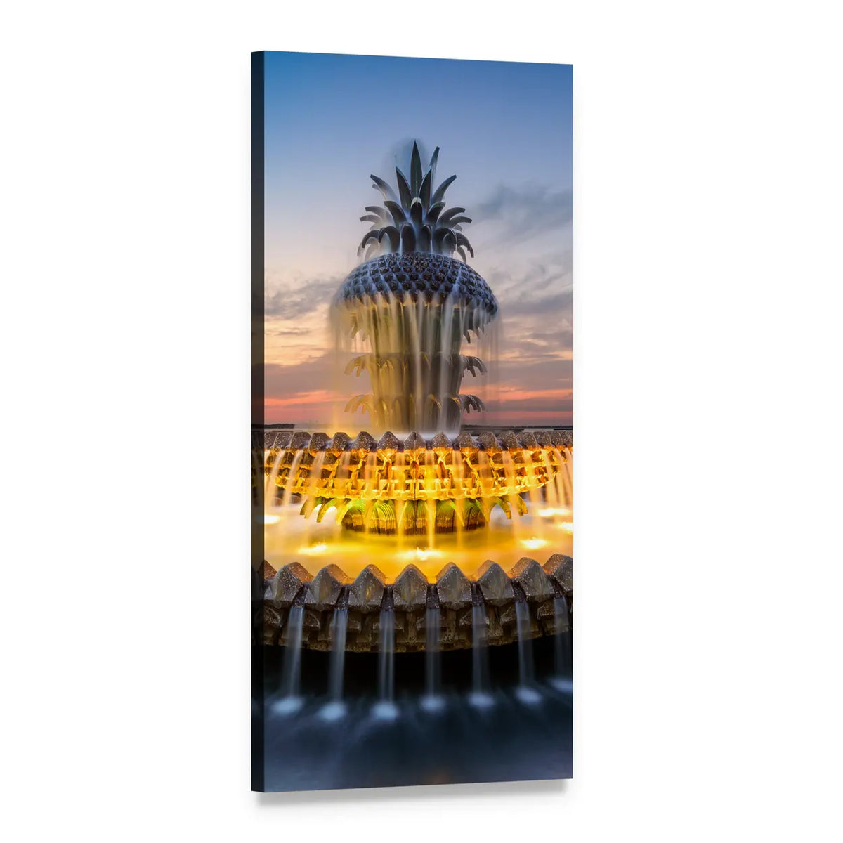 Pineapple Fountain with Illuminated Water Tiers Vertical Canvas Wall Art, 1 panel 1 Vertical layout gallery wrapped canvas set, angled product view