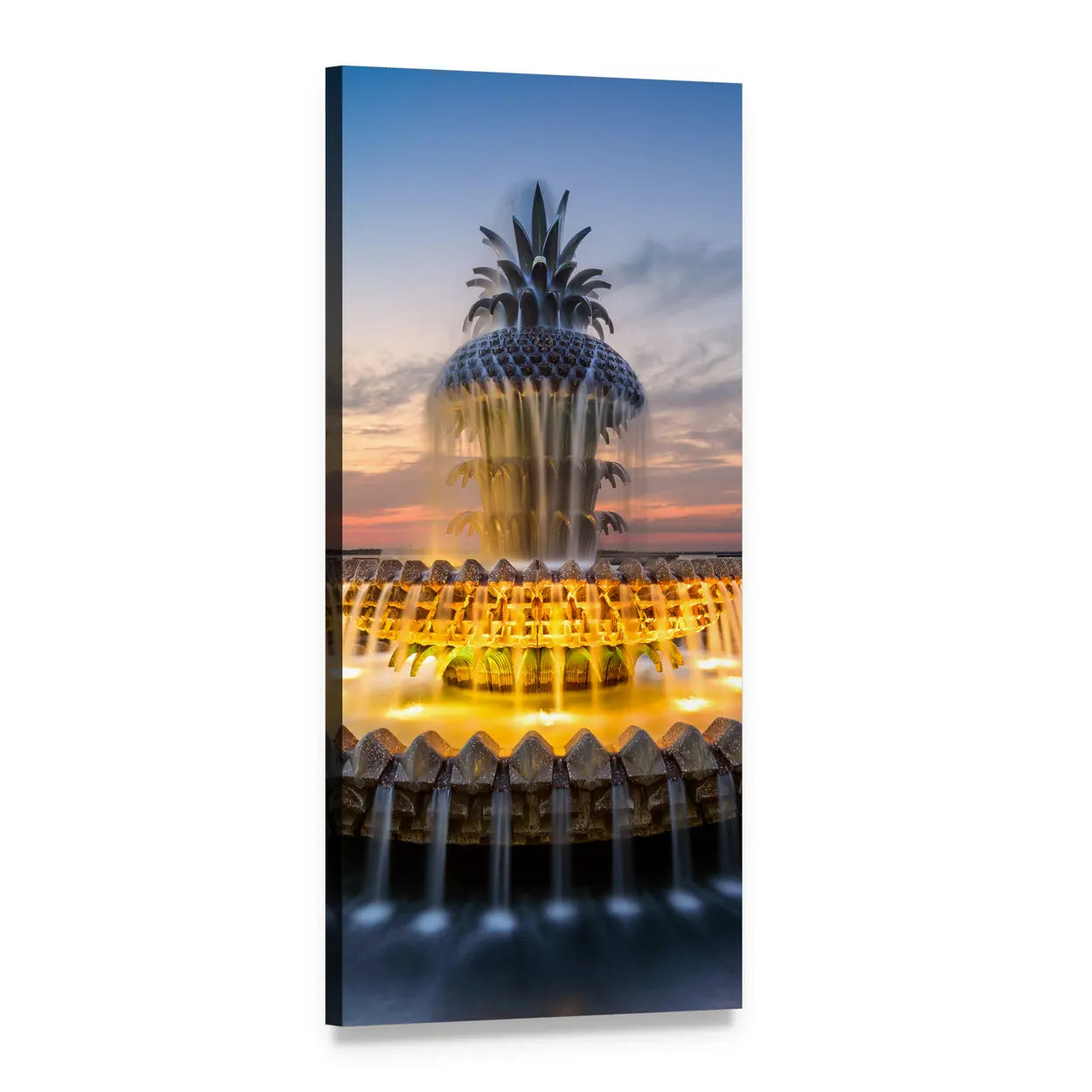 Pineapple Fountain with Illuminated Water Tiers Vertical Canvas Wall Art, 1 panel 1 Vertical layout gallery wrapped canvas set, angled product view